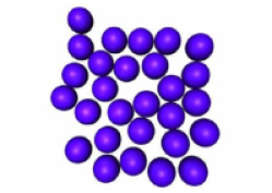 Cartoon of a Liquid. In liquids, molecules are not in an ordered configuration and are free to move around (i.e, the liquid can flow). However, the liquid molecules do attract each other and at any moment in time you can typically define neighbors.